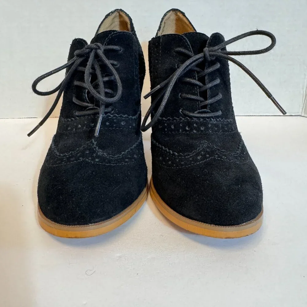 Steve Madden Omyra Heeled Oxfords Sz 7.5 Black Suede Preppy Academia 90s Y2K